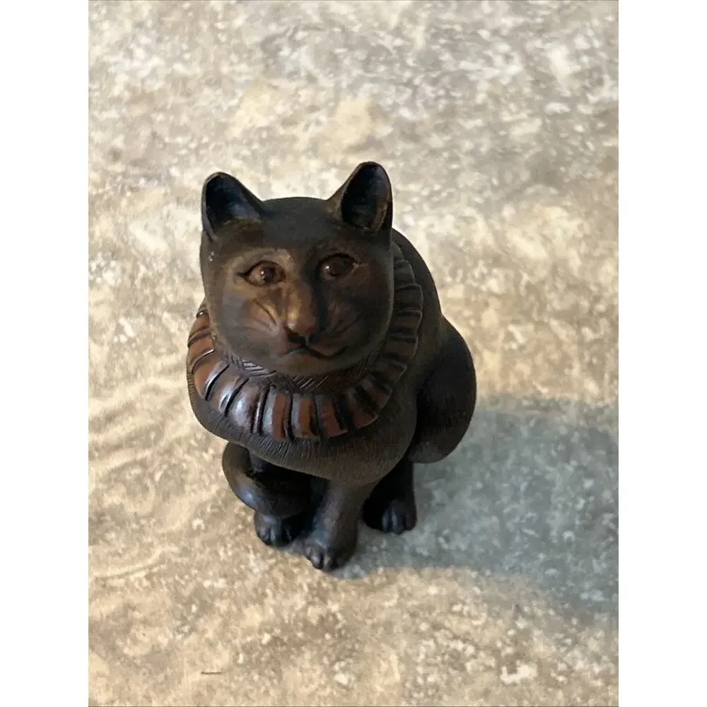 Sitting Cat Figuring by PMS Copper Tone Painted Resin 3” Trinket